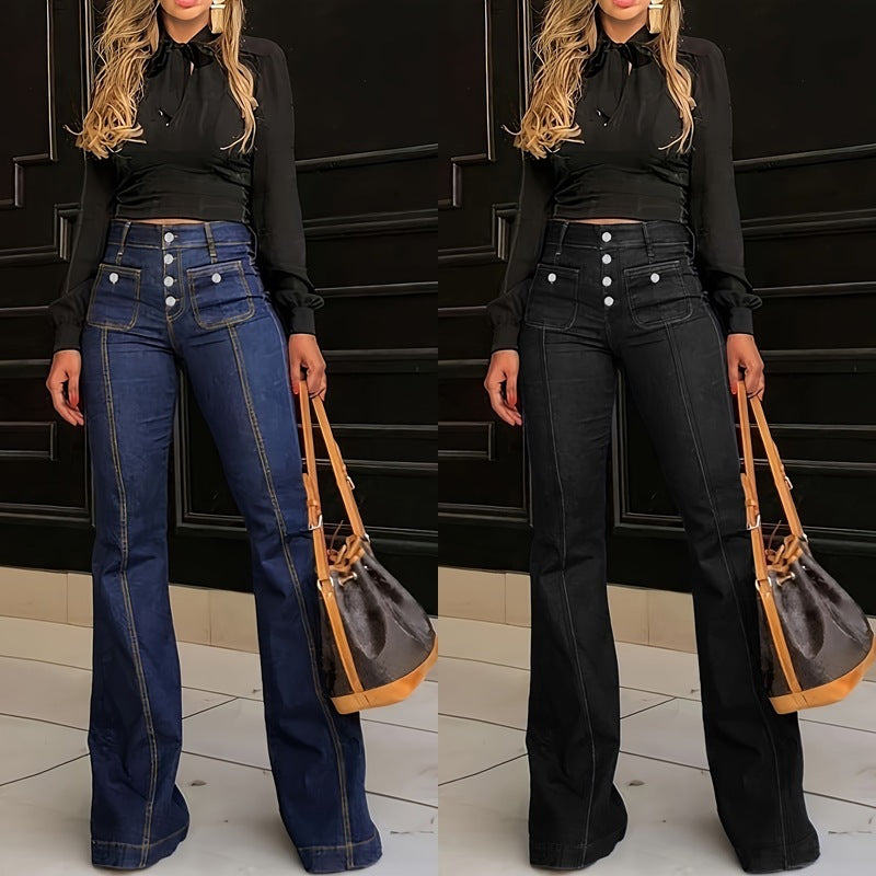 Jean évasé patchwork pour femme – Coupe slim, extensible et élancée