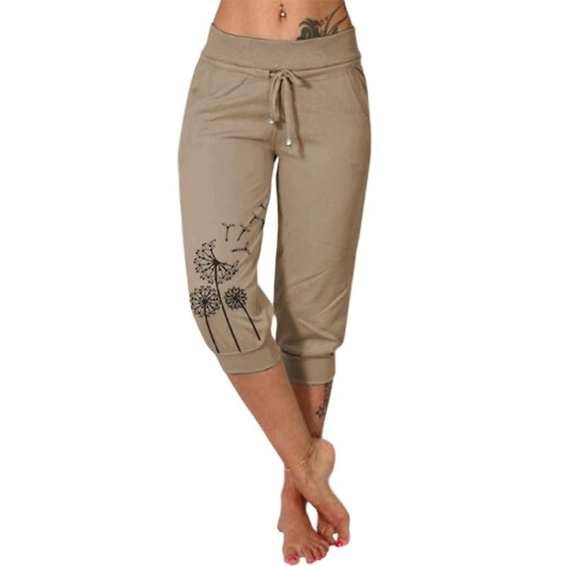 Pantalon court décontracté imprimé à la mode, ample, taille haute, à lacets