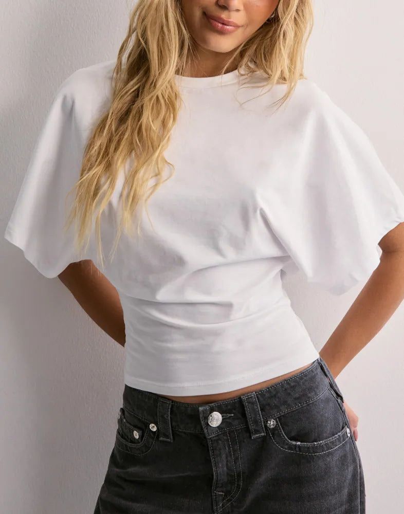 T-shirt d'été pour femme à manches chauve-souris – Col rond, style tendance