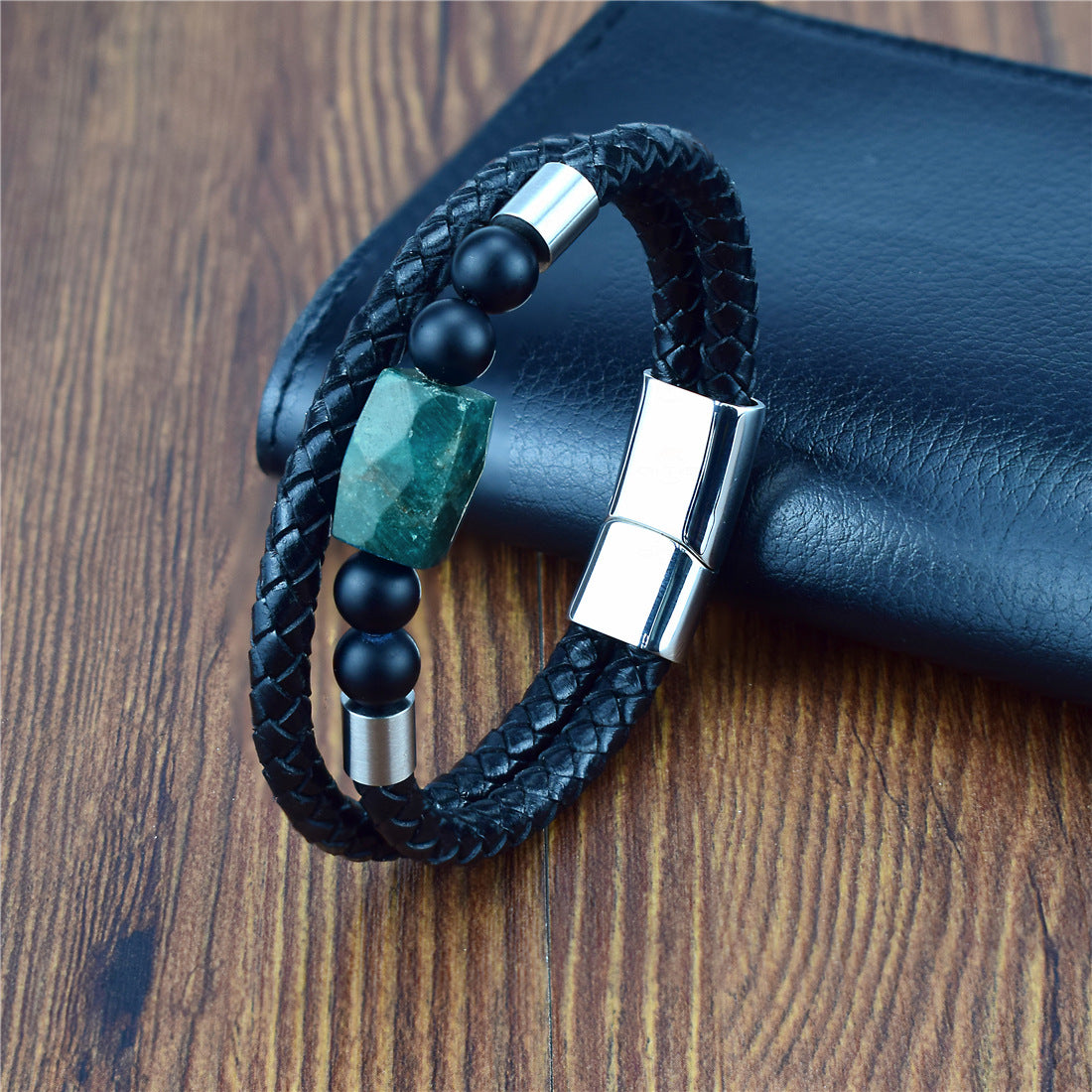 Bracelet En Cuir Véritable et Pierre semi précieuse