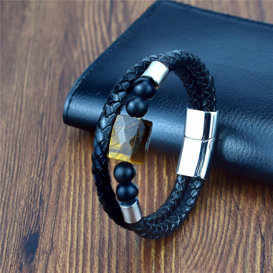 Bracelet En Cuir Véritable et Pierre semi précieuse