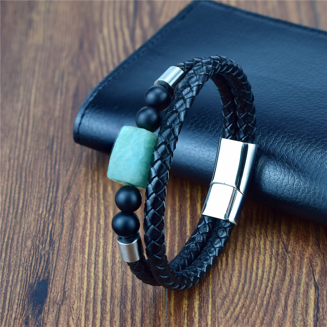 Bracelet En Cuir Véritable et Pierre semi précieuse