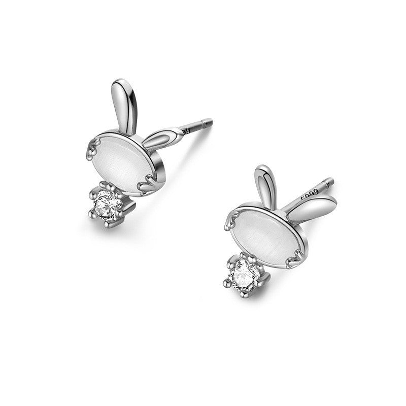 Boucles d'oreilles en argent pur opale lapin mignon