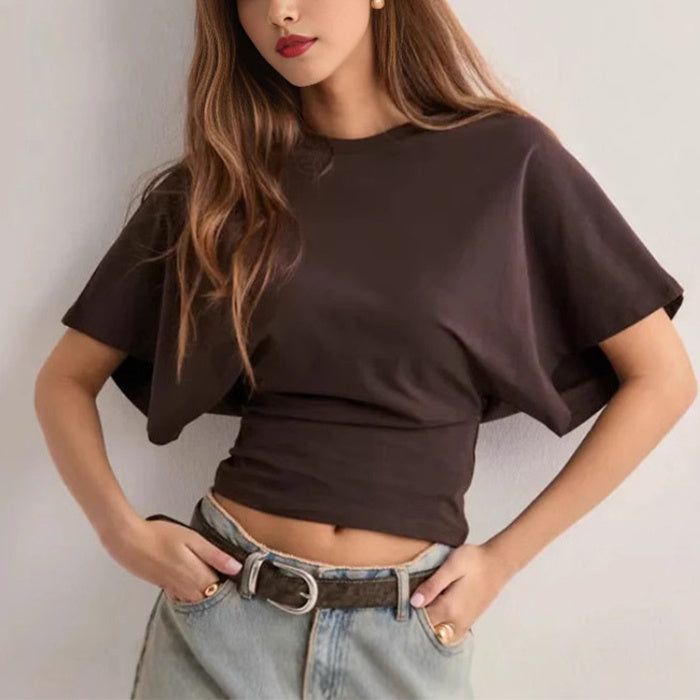 T-shirt d'été pour femme à manches chauve-souris – Col rond, style tendance