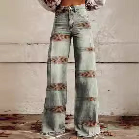 Pantalon droit décontracté à jambes larges imprimé en 3D pour femme