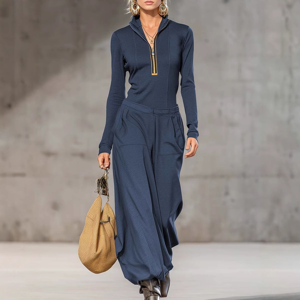 Ensemble moderne avec top assorti et pantalon ample à poches