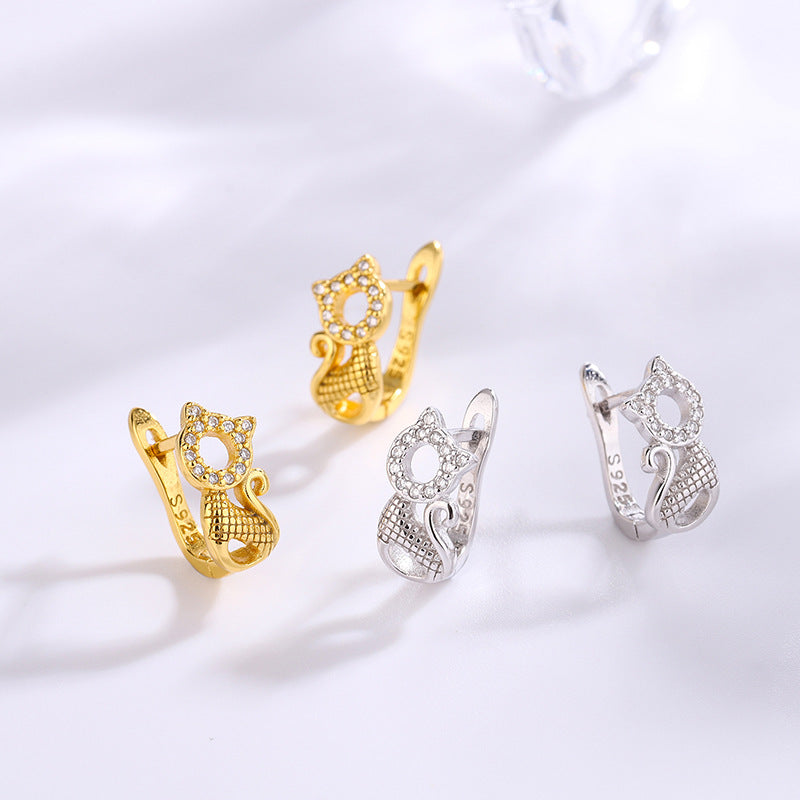 Boucle d'oreille chat en argent