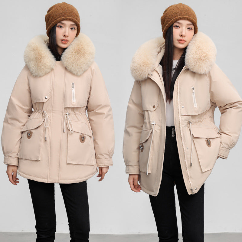 Manteau épais en coton doublé polaire, coupe parka amincissante, style transfrontalier.