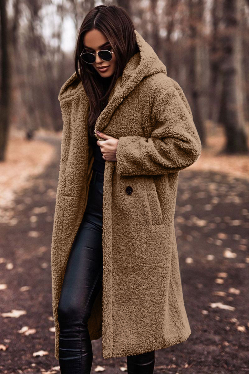 Manteau femme en laine, manches longues, coupe tendance et couleur unie