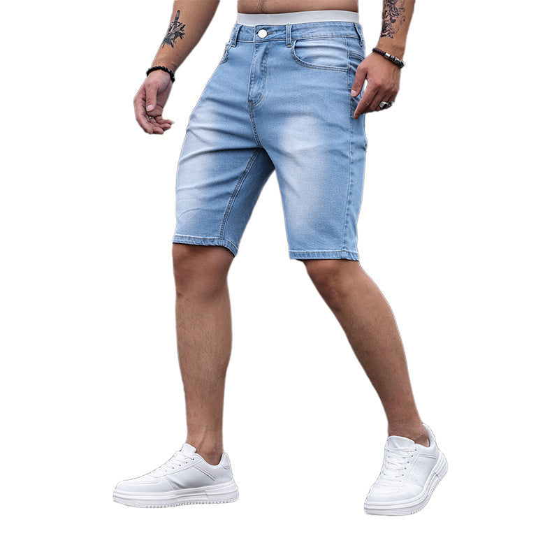Short en jean moulant stretch tricolore pour homme