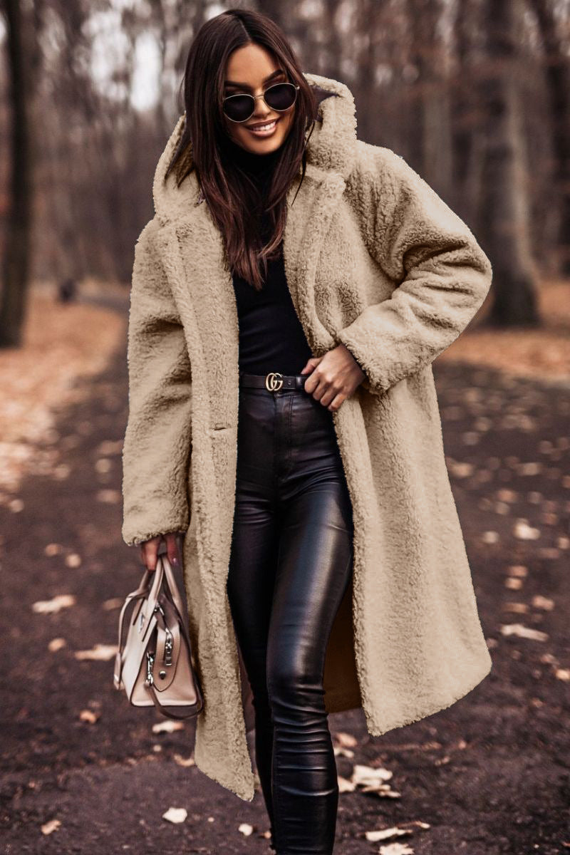 Manteau femme en laine, manches longues, coupe tendance et couleur unie
