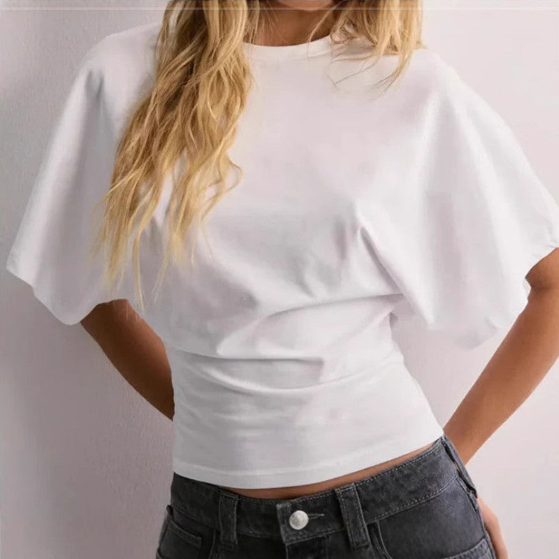 T-shirt d'été pour femme à manches chauve-souris – Col rond, style tendance