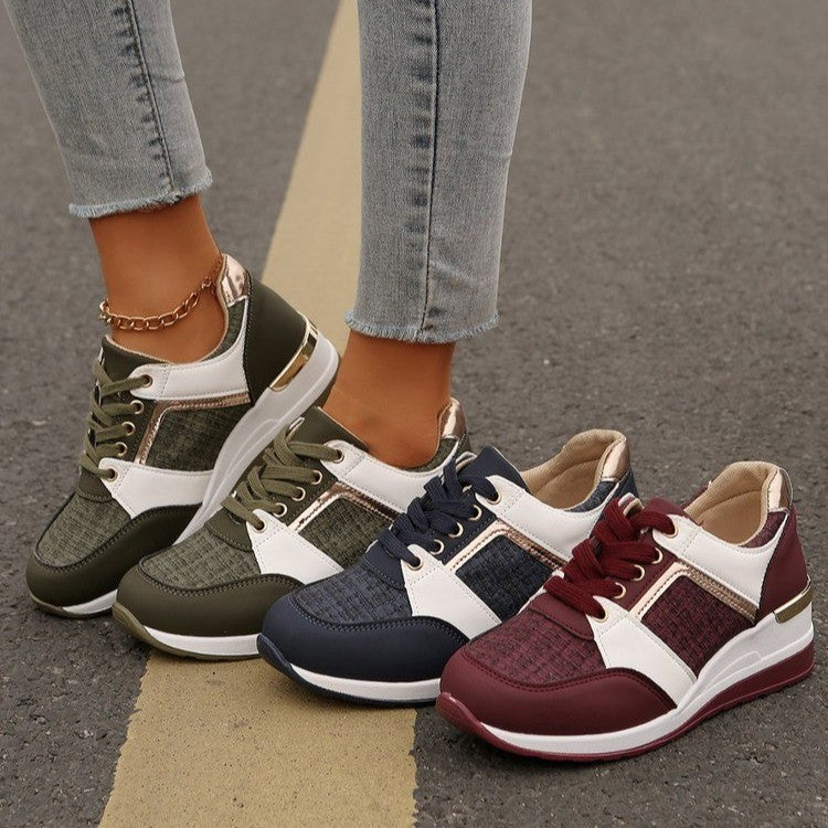 Baskets à lacets colorblock pour femme, mode décontractée, semelle épaisse, bout rond et enfilage facile
