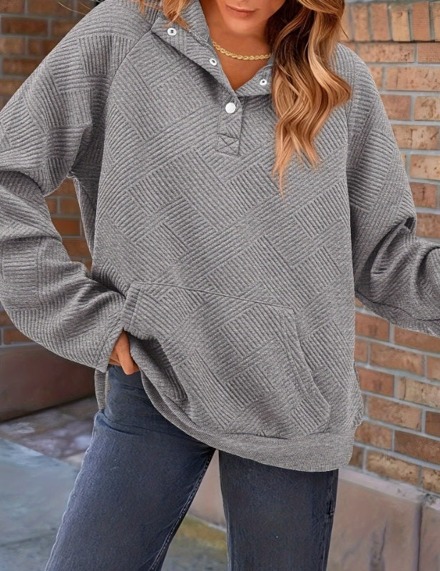 Pull ample Boutons à manches longues de couleur unie pour femmes