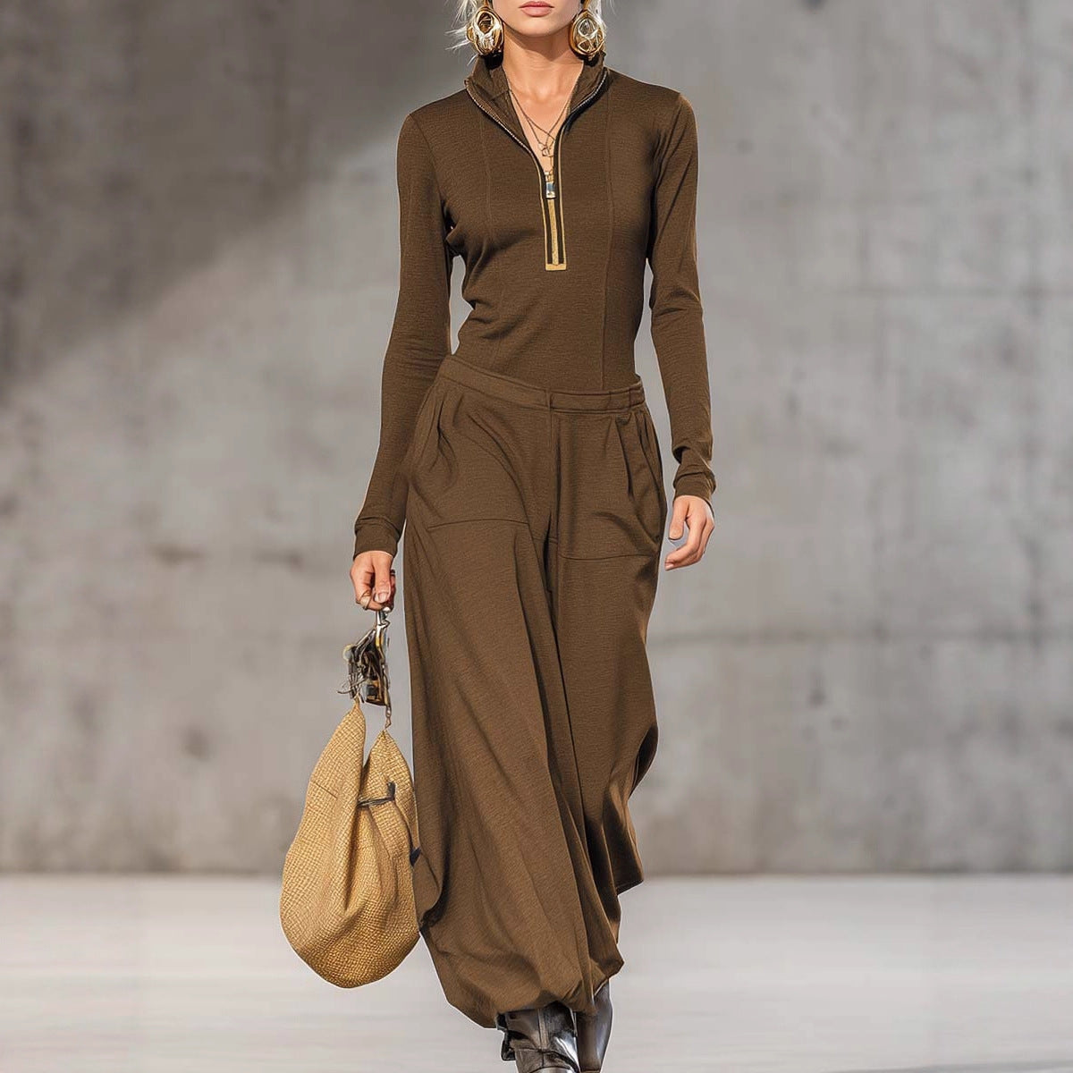 Ensemble moderne avec top assorti et pantalon ample à poches