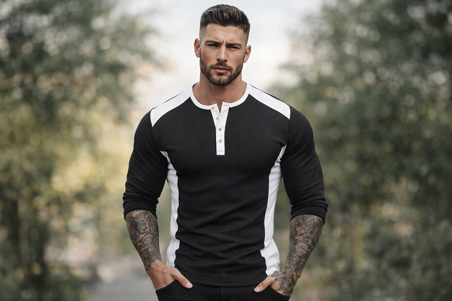 Sweat-shirt manches longues pour homme, jacquard patchwork, coupe décontractée.