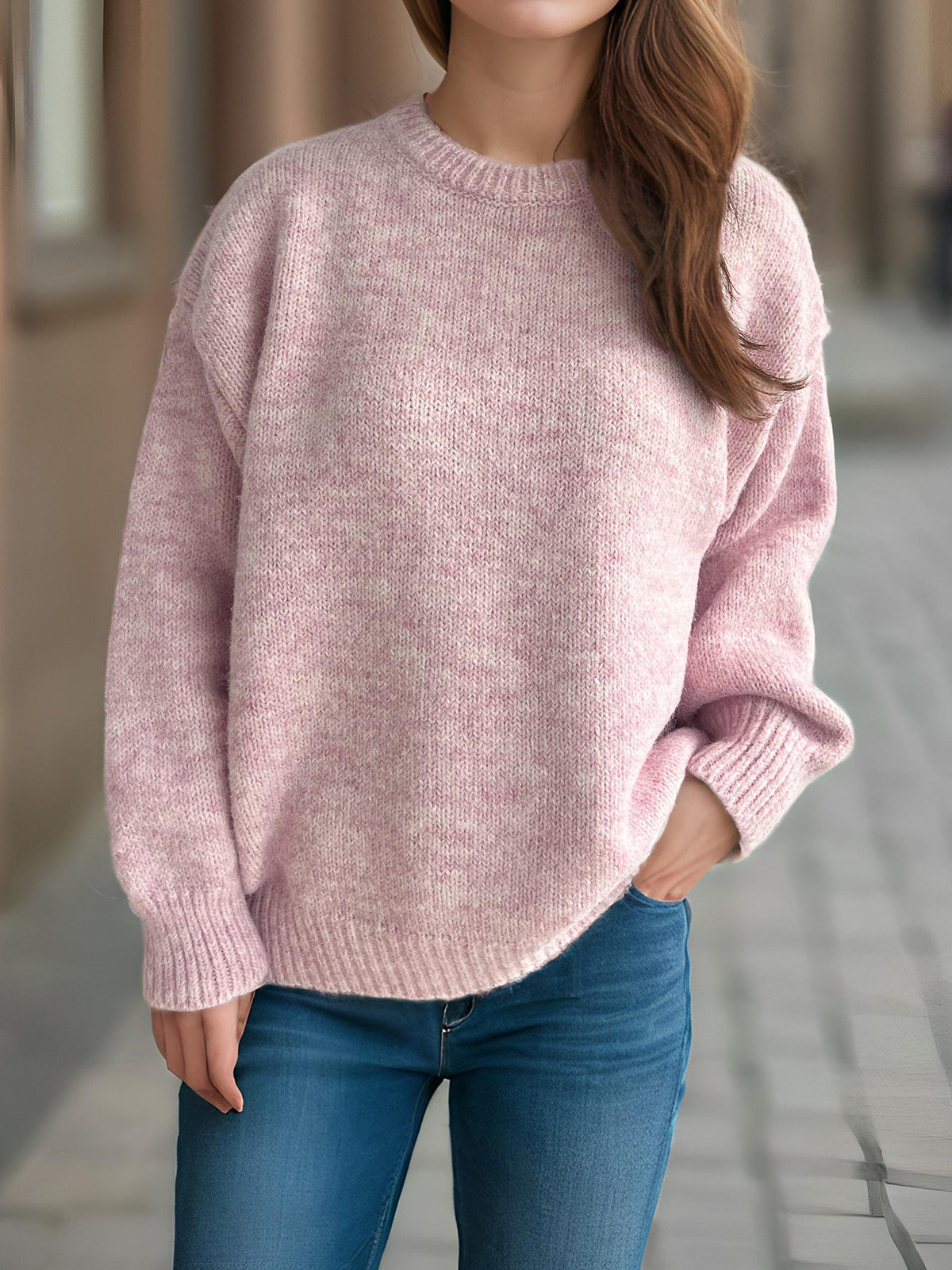 Pull femme ample à encolure ronde pour l’automne et l’hiver