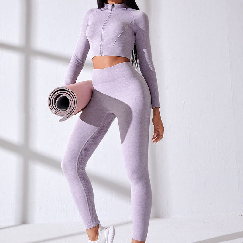 Vêtements de Yoga sans couture, fermeture éclair, serré, manches longues