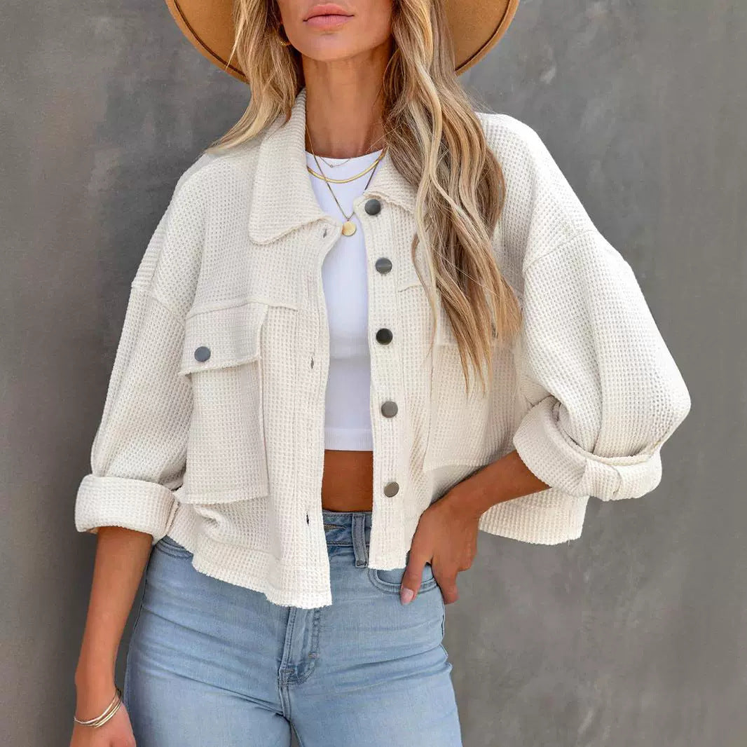 Cardigan gaufré pour femme, manteau court