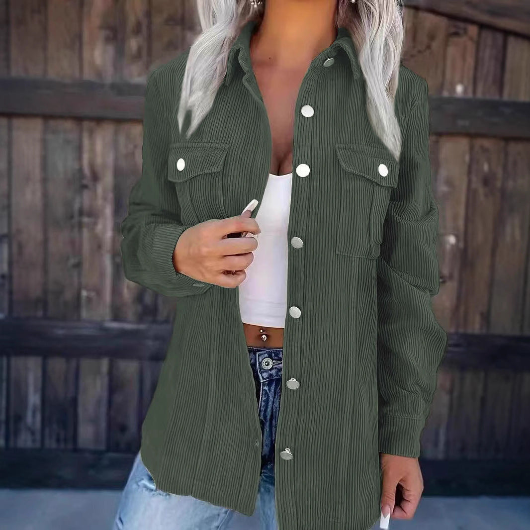 Veste Décontractée Femme en Velours Côtelé – Élégance et Simplicité