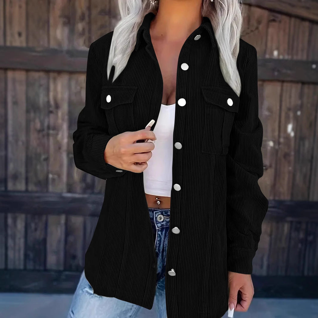 Veste Décontractée Femme en Velours Côtelé – Élégance et Simplicité
