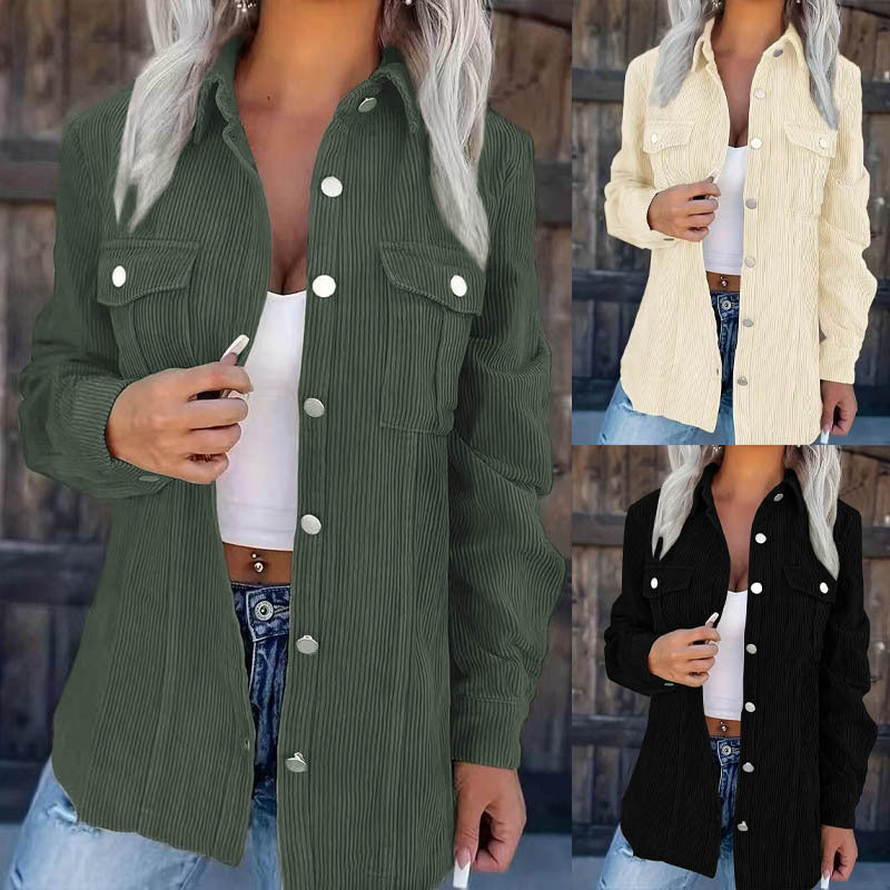 Veste Décontractée Femme en Velours Côtelé – Élégance et Simplicité