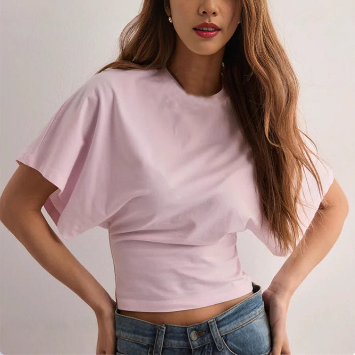 T-shirt d'été pour femme à manches chauve-souris – Col rond, style tendance