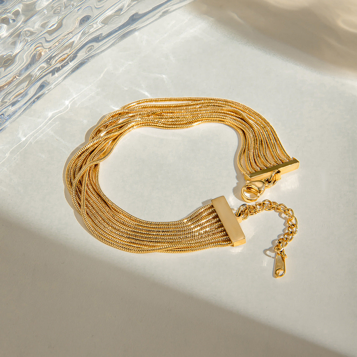 Bracelet personnalisé à cinq et huit couches en acier inoxydable en or 18 carats tissé à la main