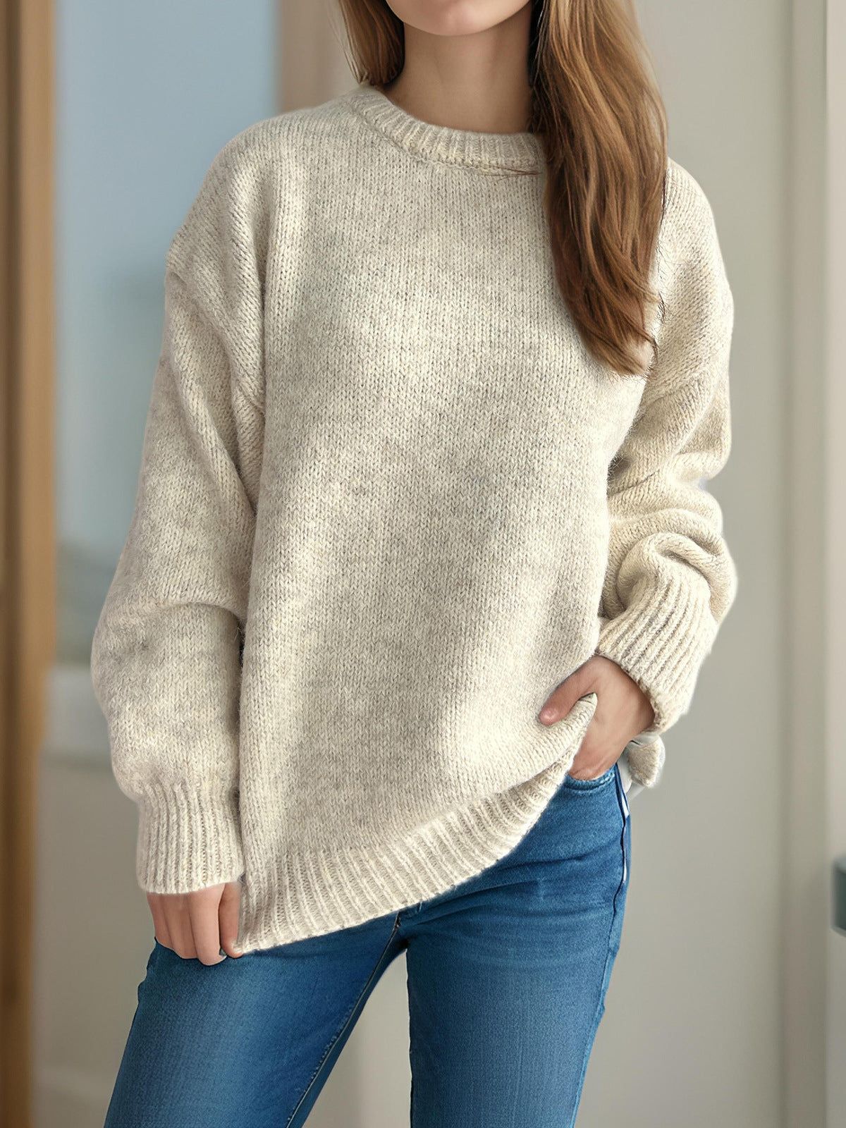 Pull femme ample à encolure ronde pour l’automne et l’hiver