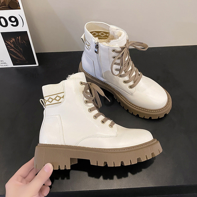 Bottes Martin pour femme doublées en polaire, style britannique