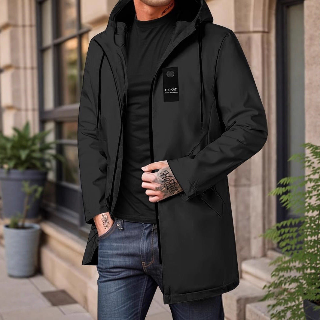 Veste homme mi-longue à capuche, imperméable et coupe-vent, esprit workwear moderne