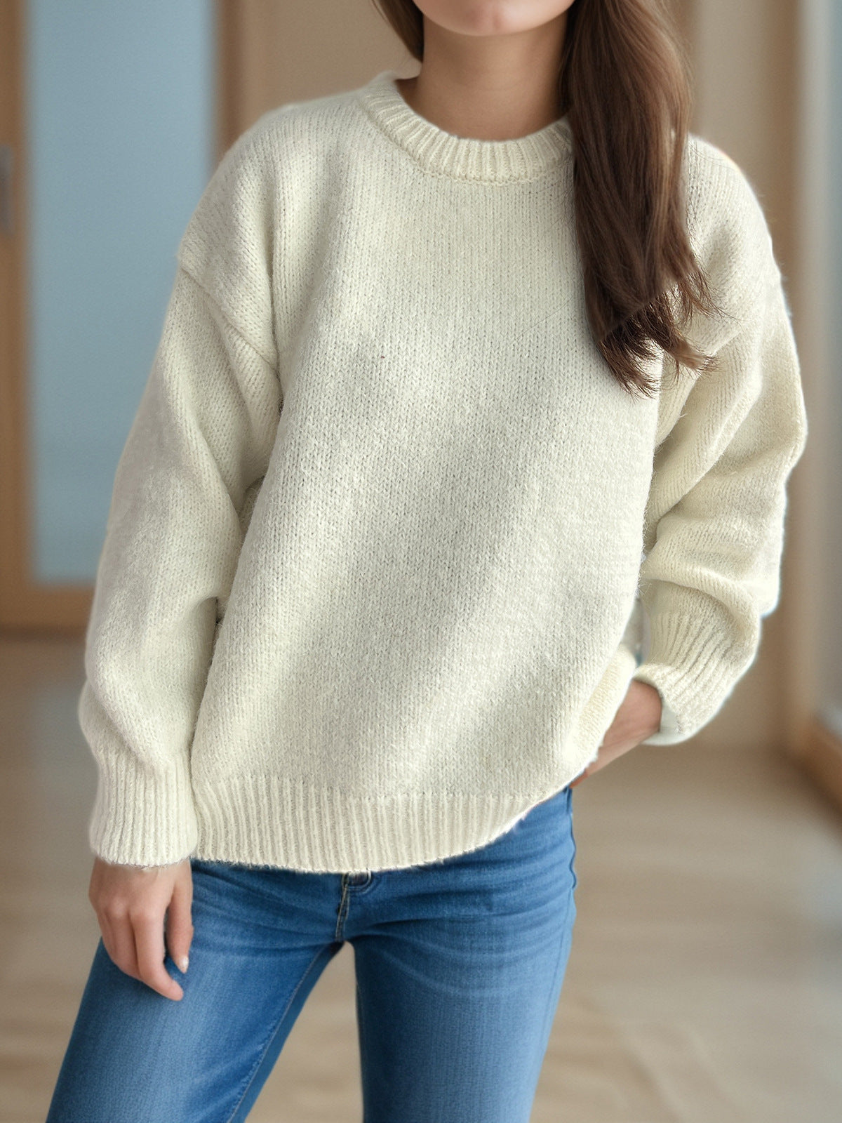 Pull femme ample à encolure ronde pour l’automne et l’hiver