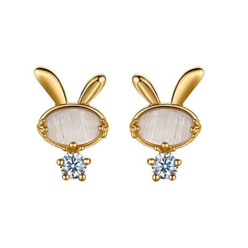 Boucles d'oreilles en argent pur opale lapin mignon