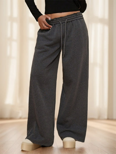 Pantalon décontracté doublé chaud à taille élastique et jambes larges.