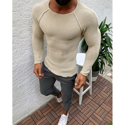 Pull à col rond pour hommes, tricot, couleur unie, décontracté