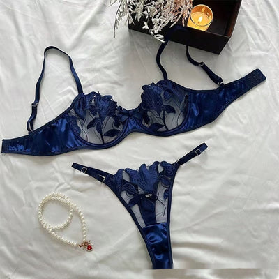 Ensemble de lingerie en dentelle brodée pour femme