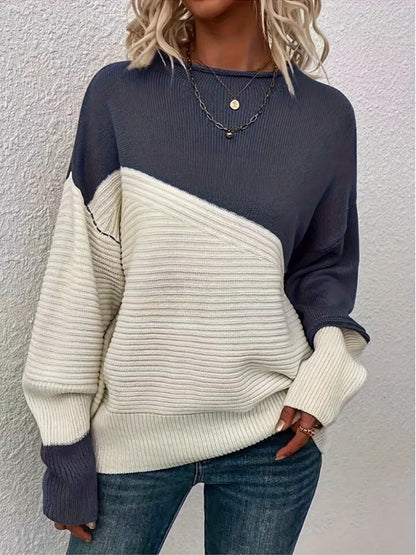 Pull en tricot pour femmes, haut de couleur contrastée avec coutures