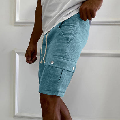 Short multi-poches pour hommes, en coton, ample à jambes droites