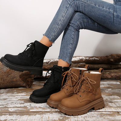 Bottes à lacets à talons carrés de cheville pour femmes automne hiver