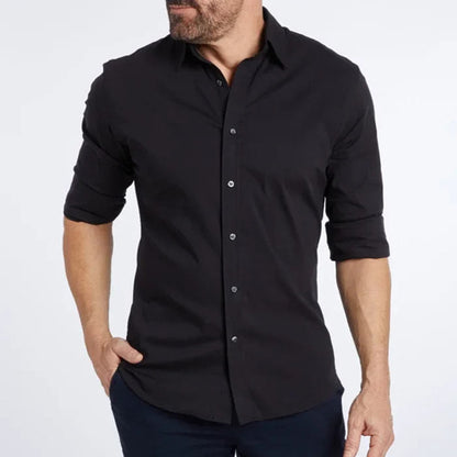 Chemise à fermeture éclair à manches longues avec boutons, hauts à revers de mode pour hommes