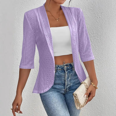 Manteau châle fin décontracté à manches mi-longues pour femme, couleur unie