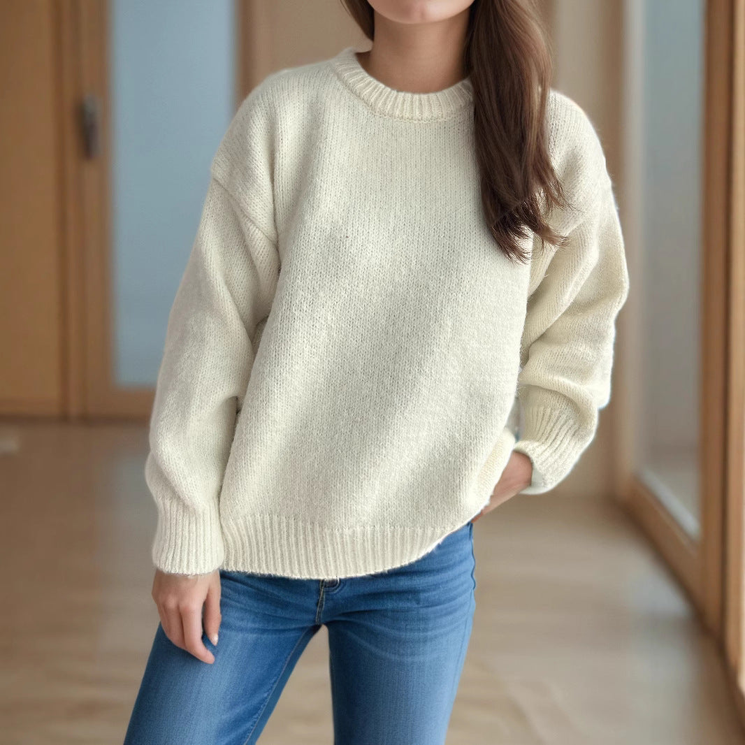 Pull femme ample à encolure ronde pour l’automne et l’hiver