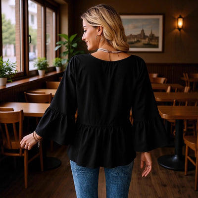 Chemisier femme uni décontracté à manches évasées 3/4