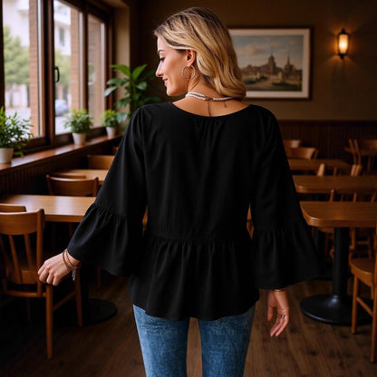 Chemisier femme uni décontracté à manches évasées 3/4