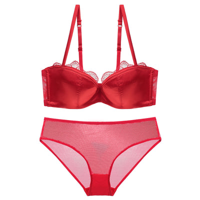 Sous-vêtements fins en dentelle sexy, demi-tasse en Satin profond, haut tubulaire sans couture