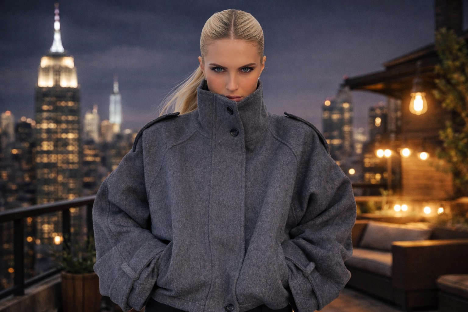 Blouson court en laine pour femme, fermeture zippée