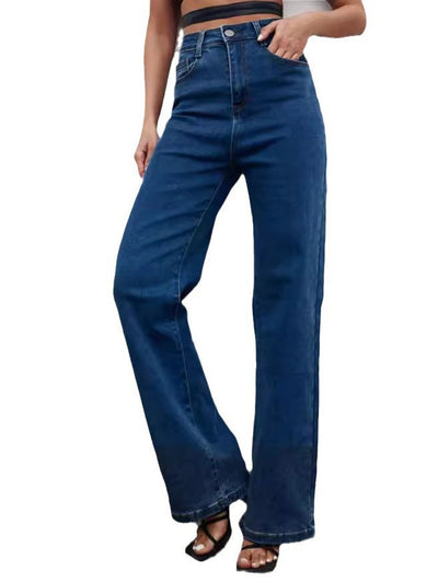 Jean slim taille haute amincissant décontracté à jambes larges
