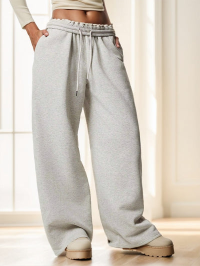 Pantalon décontracté doublé chaud à taille élastique et jambes larges.