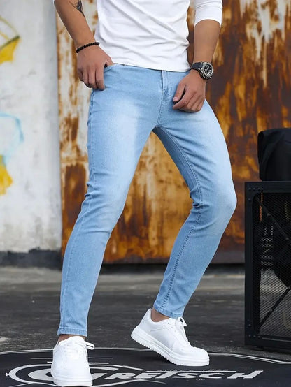 Pantalon homme rétro lavage fermeture éclair jean extensible décontracté coupe ajustée