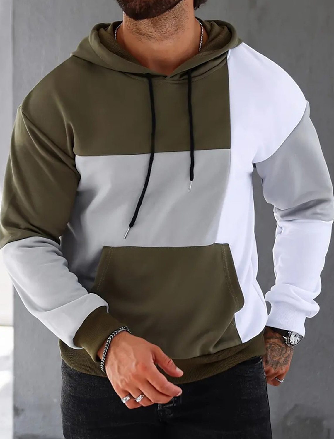 Pull à capuche 3D pour hommes avec motif assorti aux couleurs